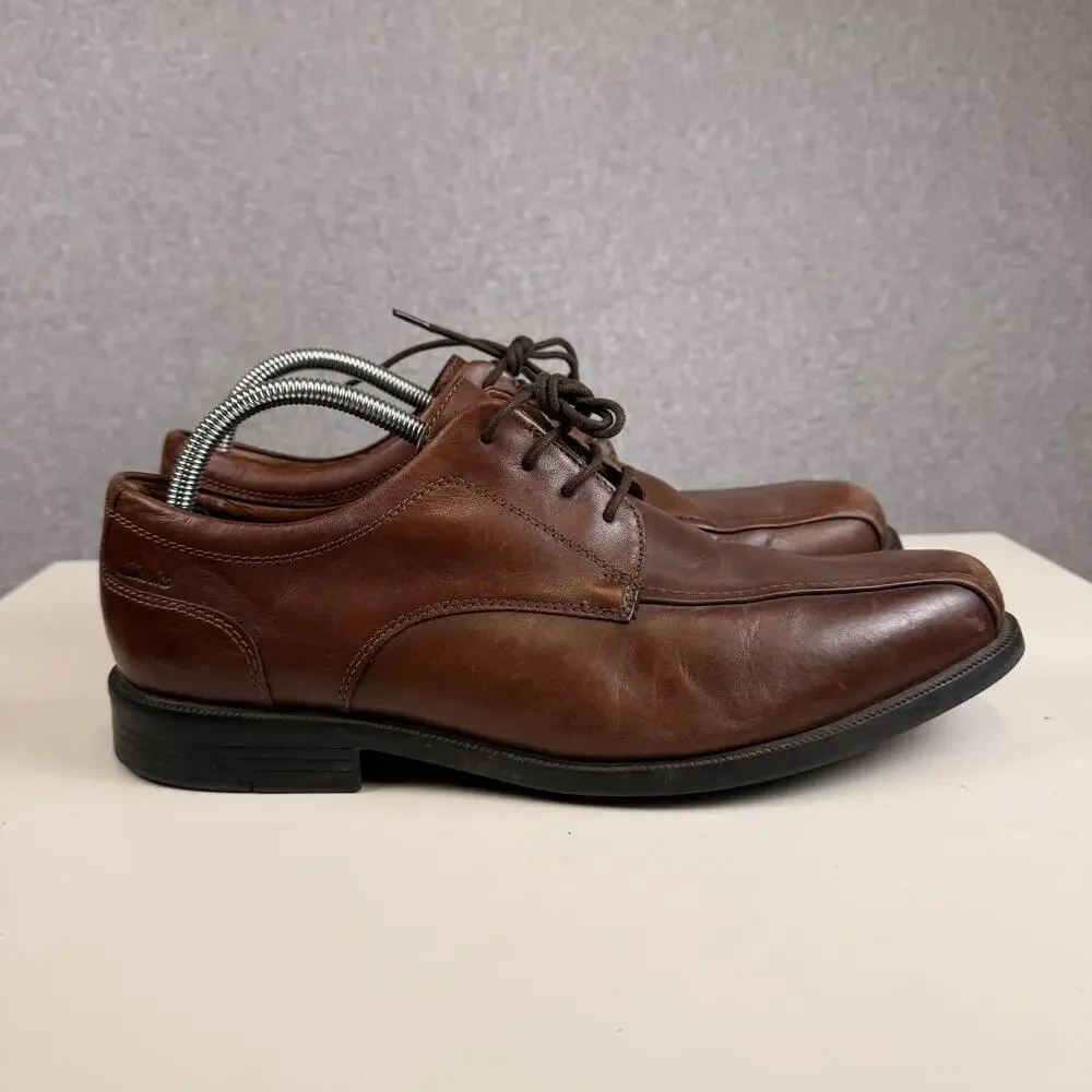 Clarks Tilden Walk Mens Bike Brown Leather Oxford Dress Shoes Size 11